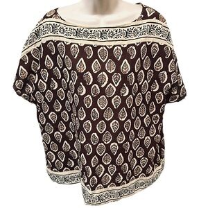 LAUREN RALPH LAUREN Leaf Printed Cotton Tunic Brown Fall Pullover Women’s Large